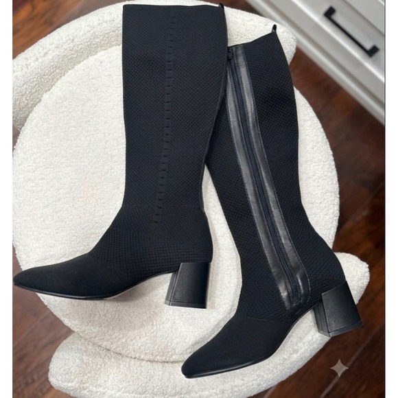 Vaneli Shoes - Vaneli Sophie Black stretch Knit tall Boots sz 10 Pointed Toe Block Heel sleek